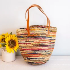 Elena Handbags Women's Soft Raffia Woven Summer Straw Tote with Genuine Leather Straps