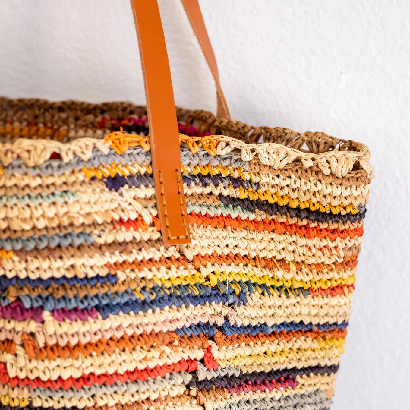 Elena Handbags Women's Soft Raffia Woven Summer Straw Tote with Genuine Leather Straps