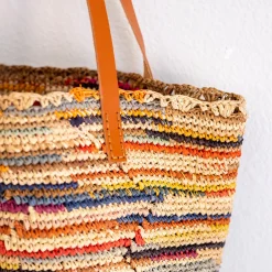 Elena Handbags Women's Soft Raffia Woven Summer Straw Tote with Genuine Leather Straps