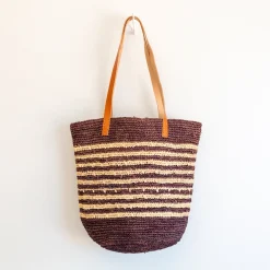 Elena Handbags Women's Soft Raffia Woven Summer Straw Tote with Genuine Leather Straps