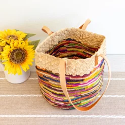 Elena Handbags Women's Soft Raffia Woven Summer Straw Tote with Genuine Leather Straps