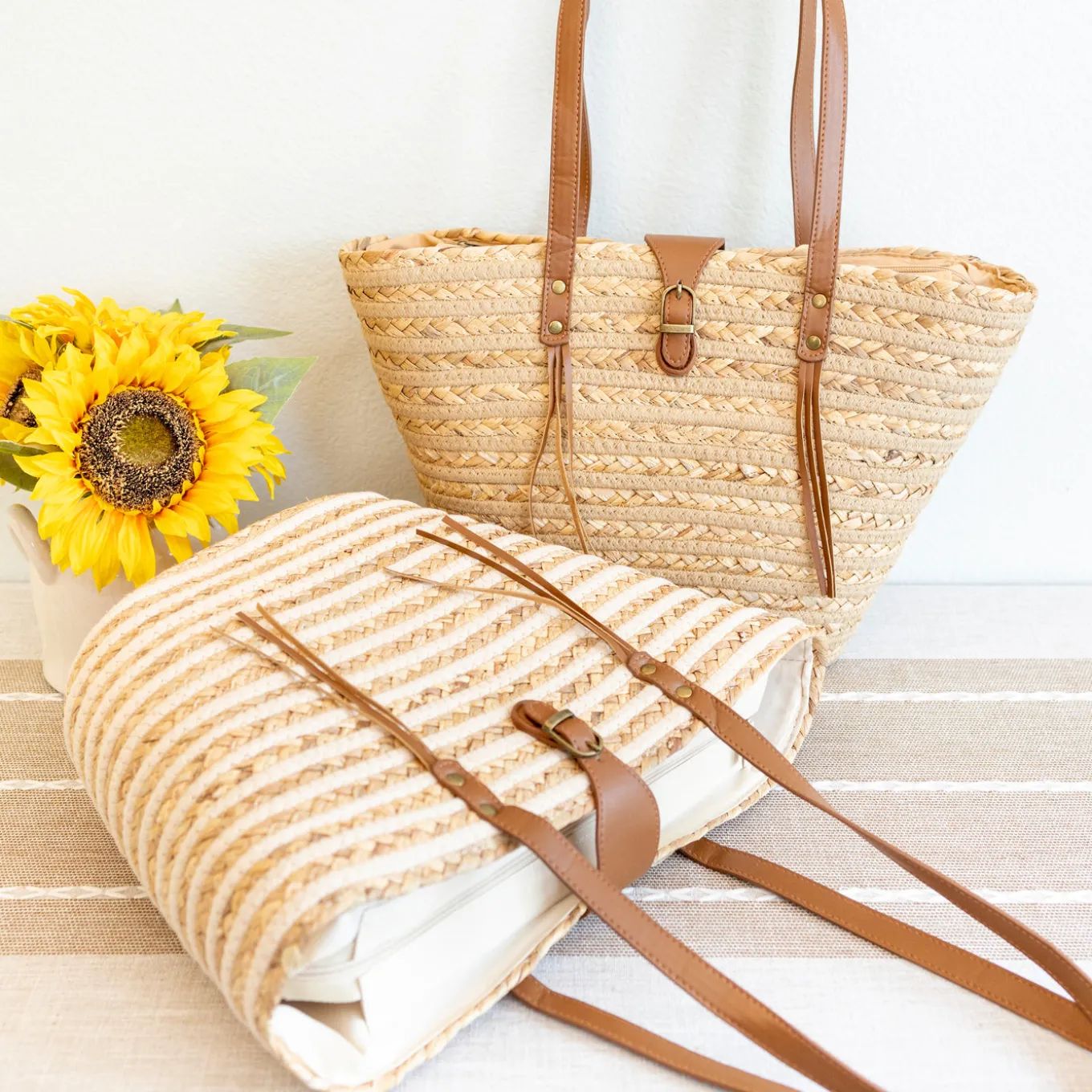 Elena Handbags Women's Woven Straw Market Tote Bag