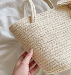 Elena Handbags Woven Cotton Basket Bag
