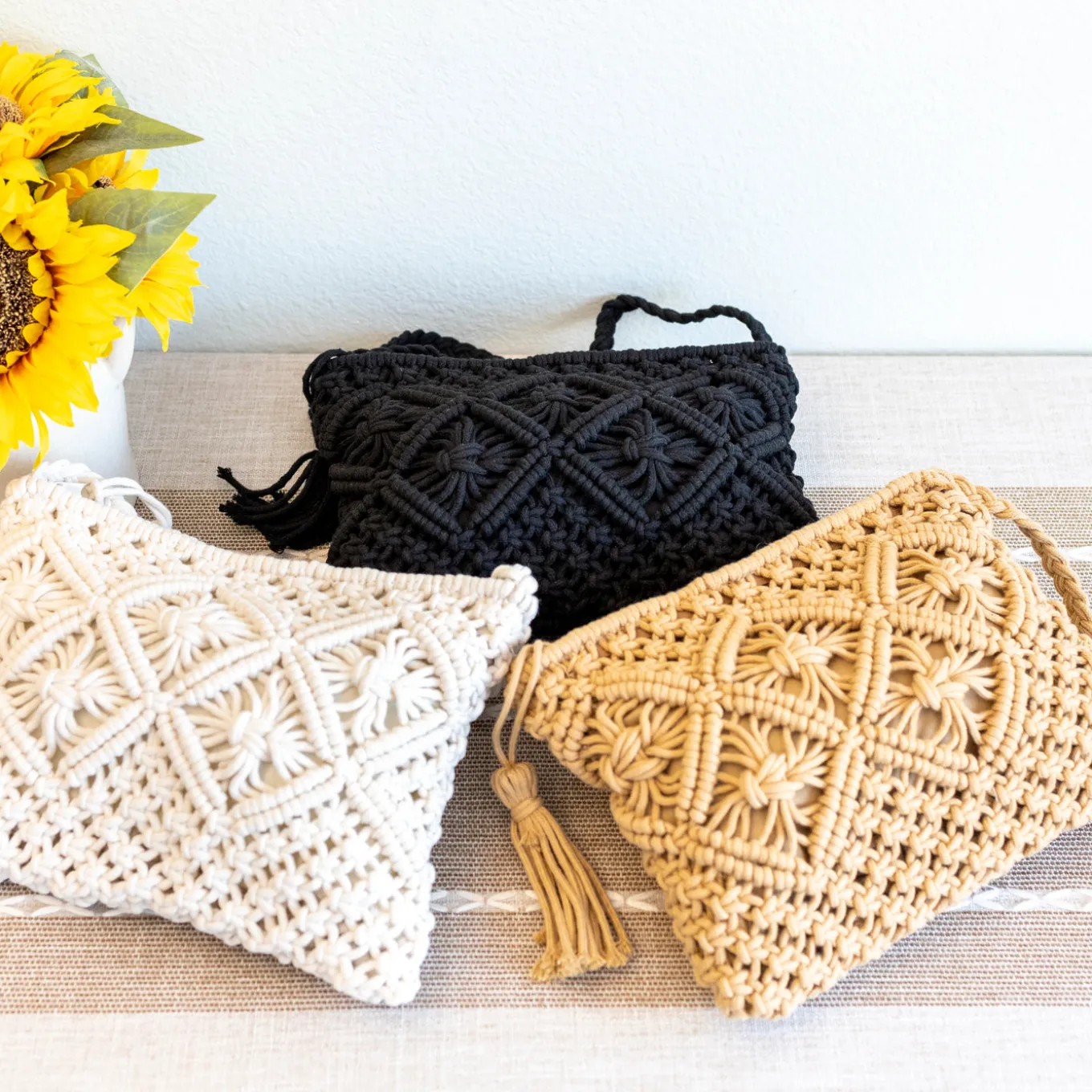 Elena Handbags Woven Macrame Crossbody Purse