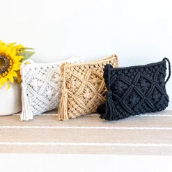 Elena Handbags Woven Macrame Crossbody Purse