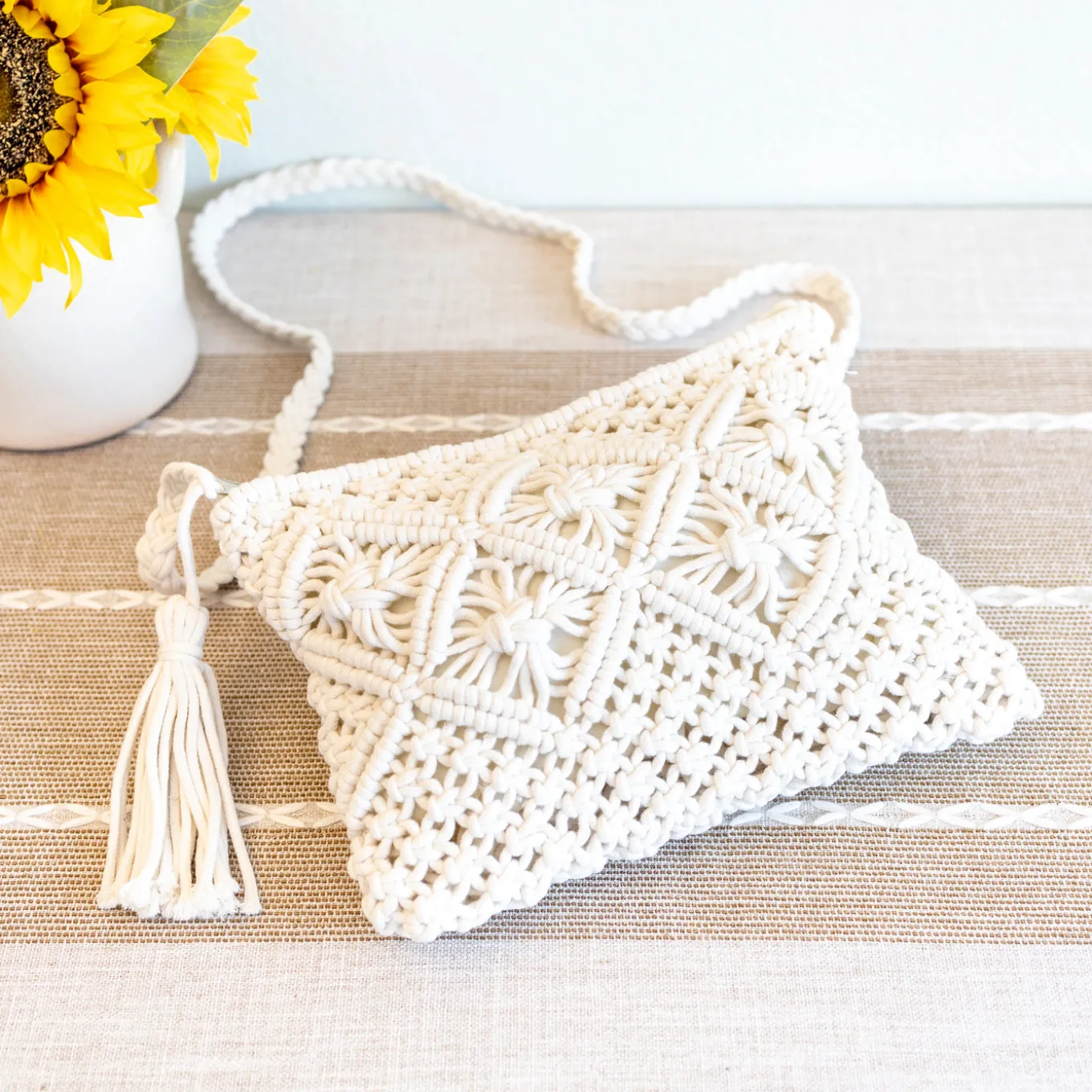 Elena Handbags Woven Macrame Crossbody Purse