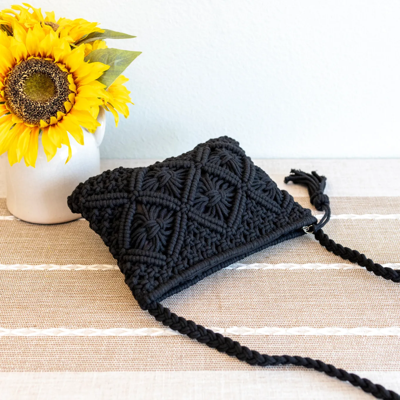 Elena Handbags Woven Macrame Crossbody Purse
