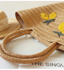 Elena Handbags Woven Straw Floral Tote