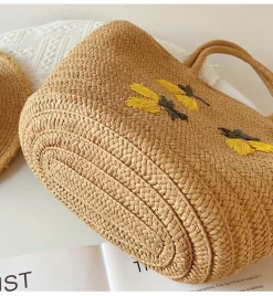 Elena Handbags Woven Straw Floral Tote