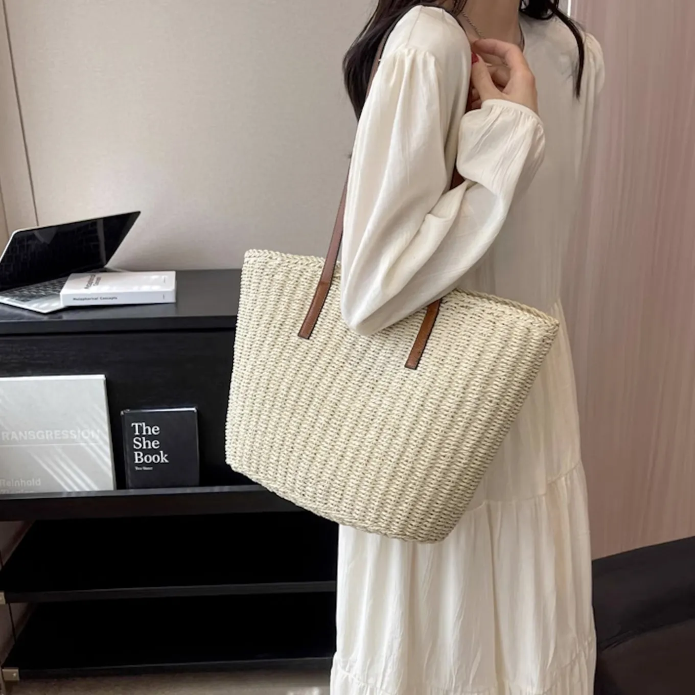 Elena Handbags Woven Straw Market Tote Summer Fashion Bag